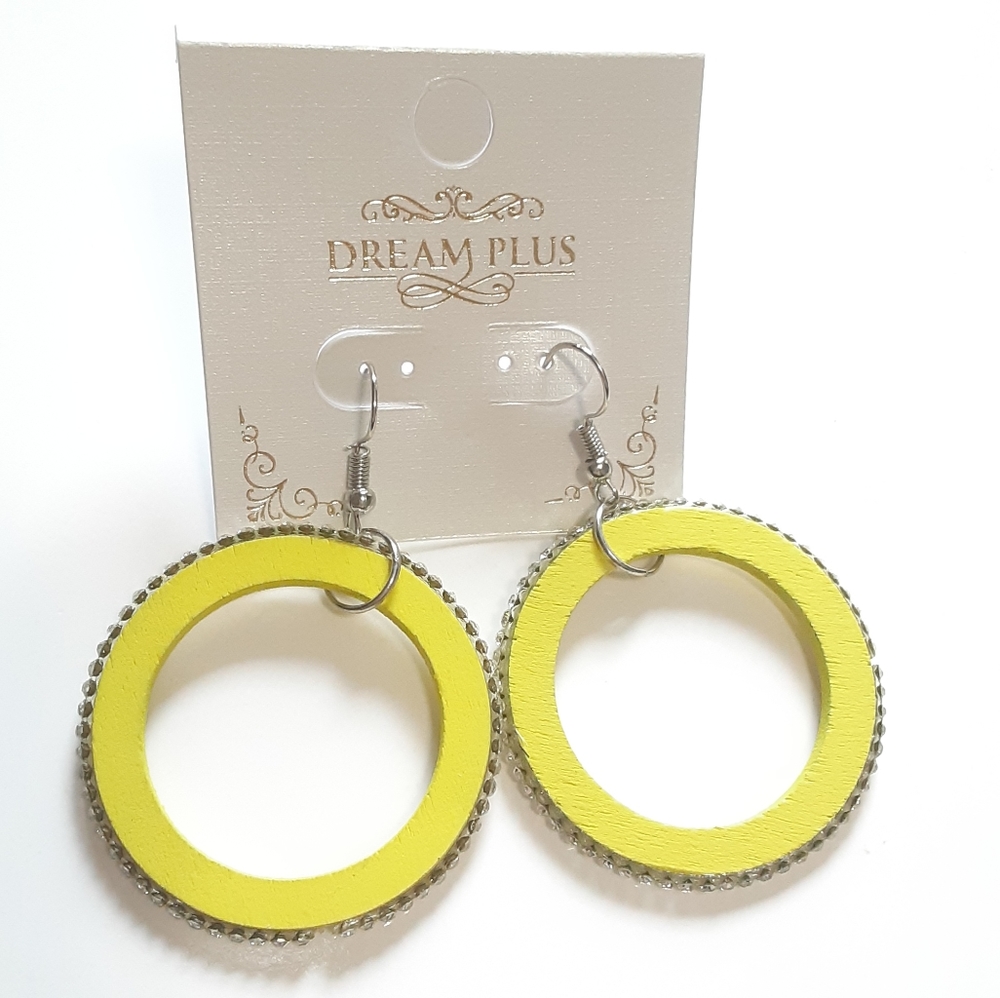 Dream Plus Yellow Wooden Circles Earrings